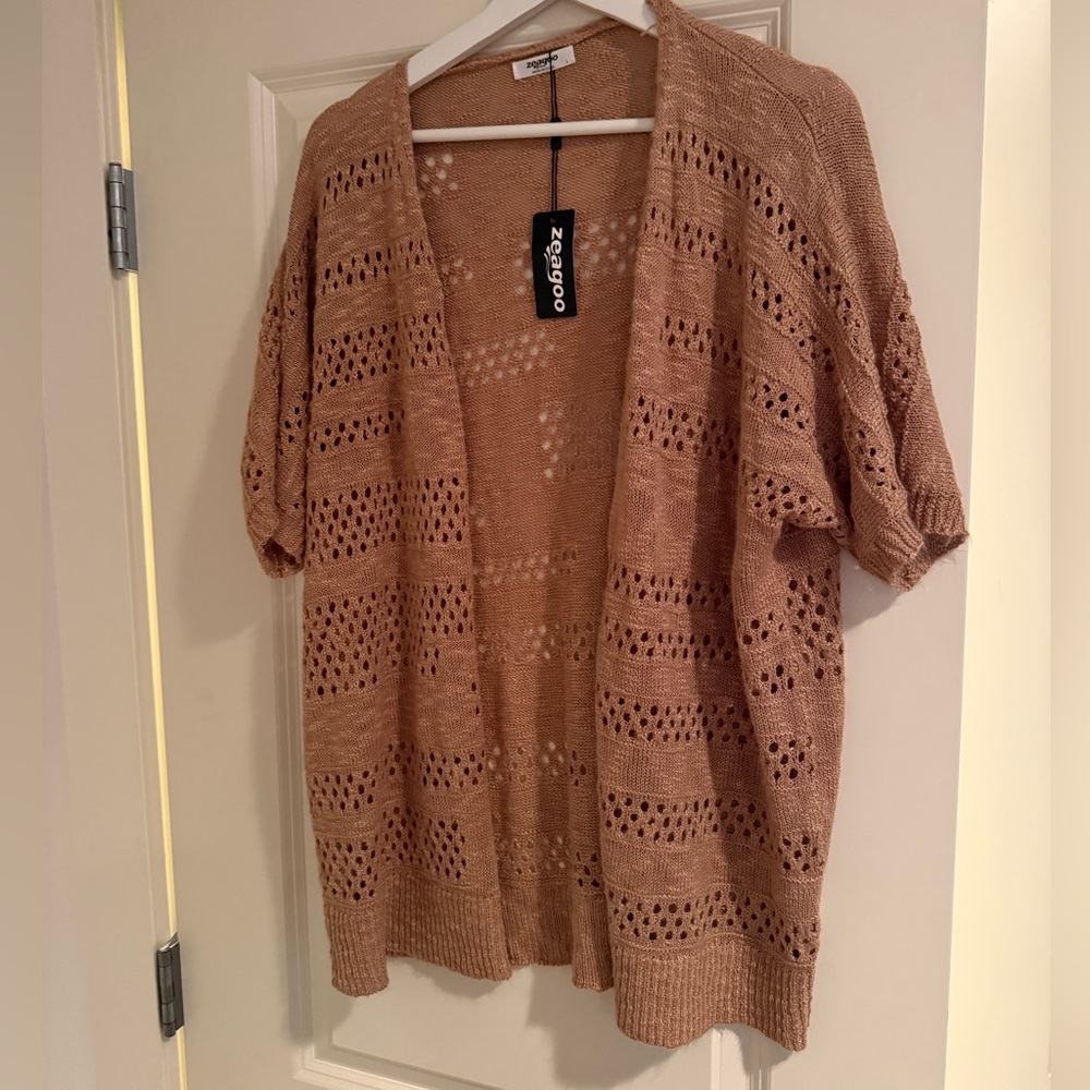 Zeagoo Open-Knit Tan Cardigan